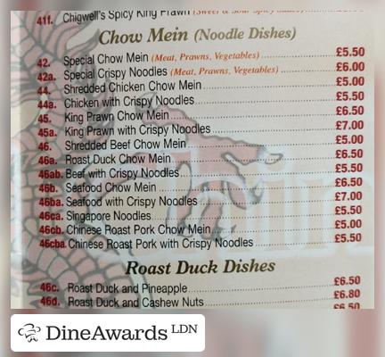 Menu - Chigwell Chinese Takeaway