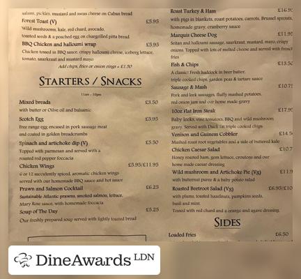 Menu - Marquis Of Westminster