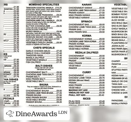 Menu - Momshad Indian Take Away