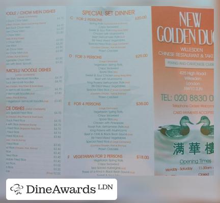 Menu - The New Golden Duck