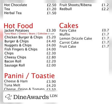 Menu - Valentines Park Cafe